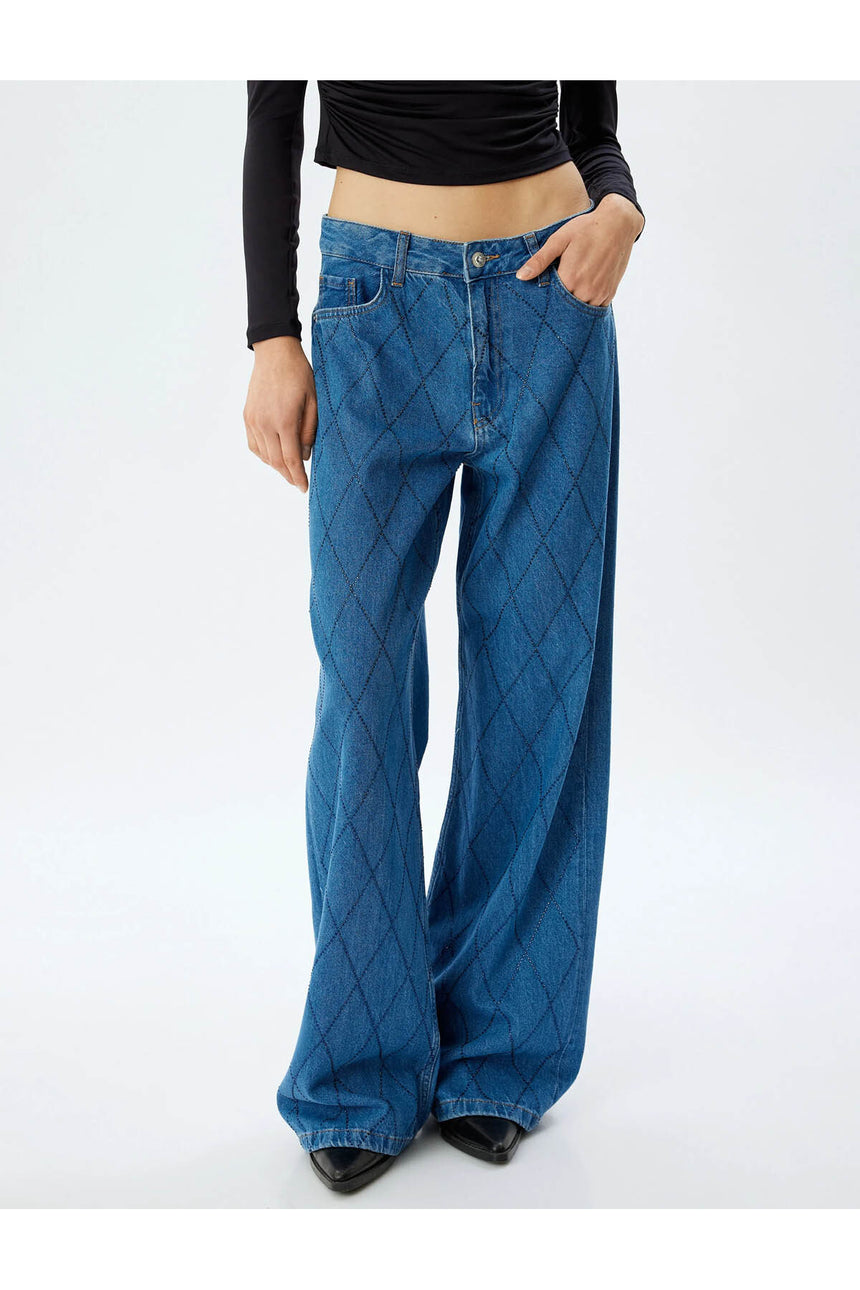 KOTON KADIN TROUSERS 5WAL40155MD - Koyu Lacivert/ Mavi