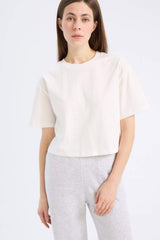 DeFacto C7459AX Kadın T-Shirt - Ekru