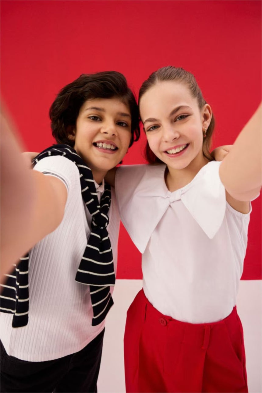 Defacto Çocuk Short Sleeve Blouse H0149A8 - Beyaz