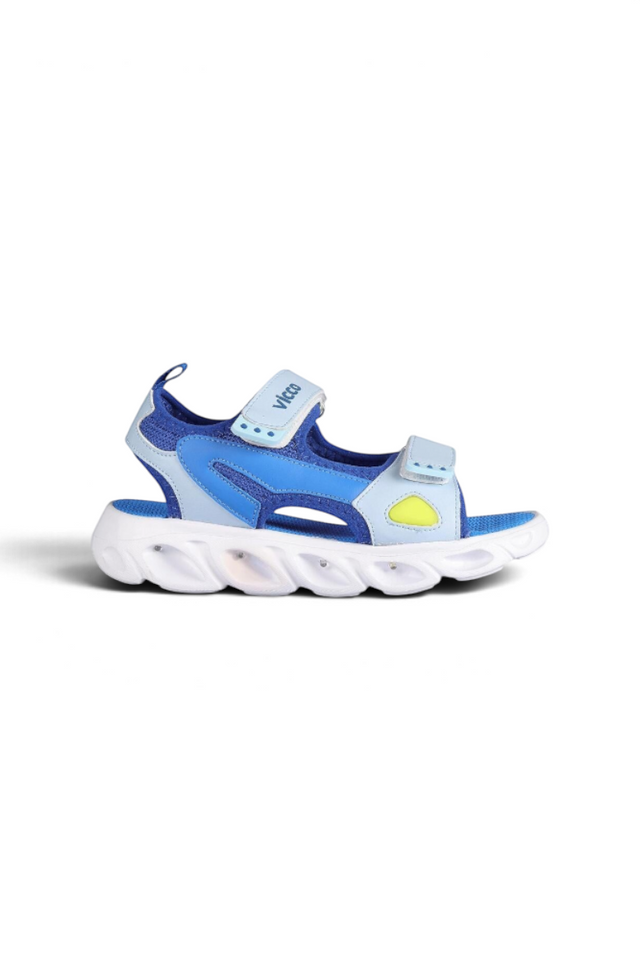 Sporline Vicco canlı mavi renkli, tekstil malzemeden üretilmiş, cırt cırtlı çocuk sandalet modeli
