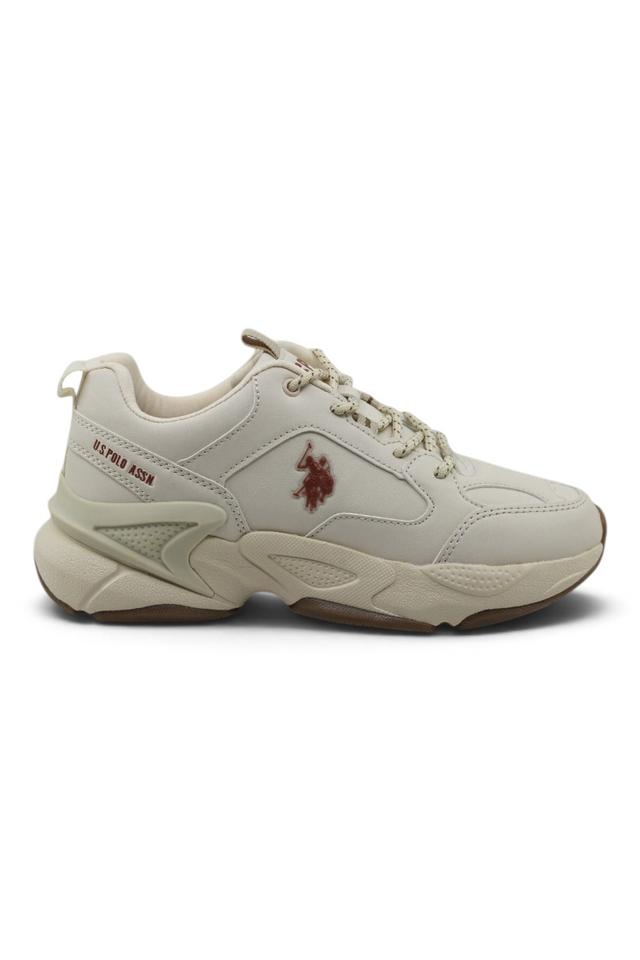 Sporline U.S. Polo Assn. bej renkli, tekstil malzemeden üretilmiş, yan kısmında logo detayı bulunan kadın sneaker.