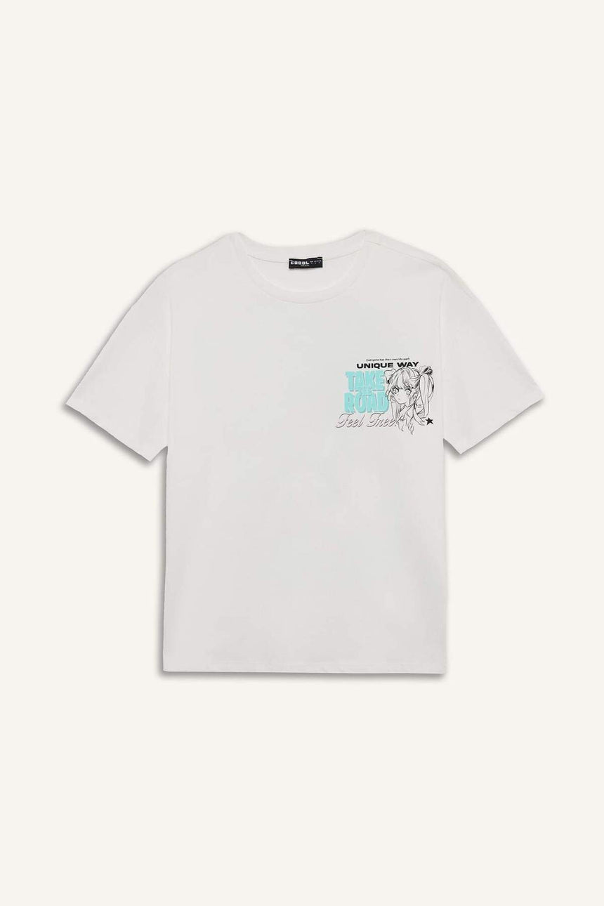Defacto Kadın Short Sleeve T-Shirt F2241Ax - Kırık Beyaz