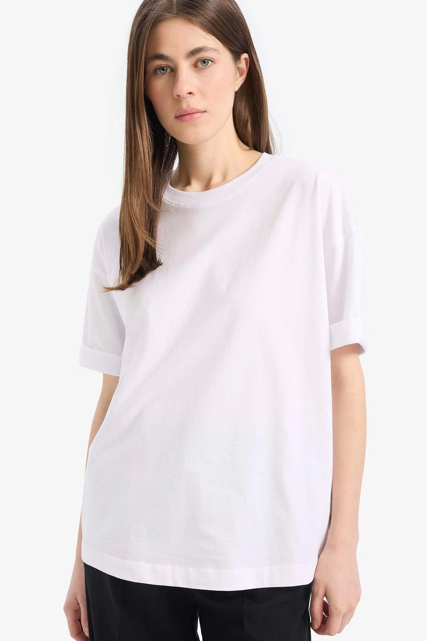Defacto Kadın Short Sleeve T-Shirt C0099AX - Mor/ Beyaz