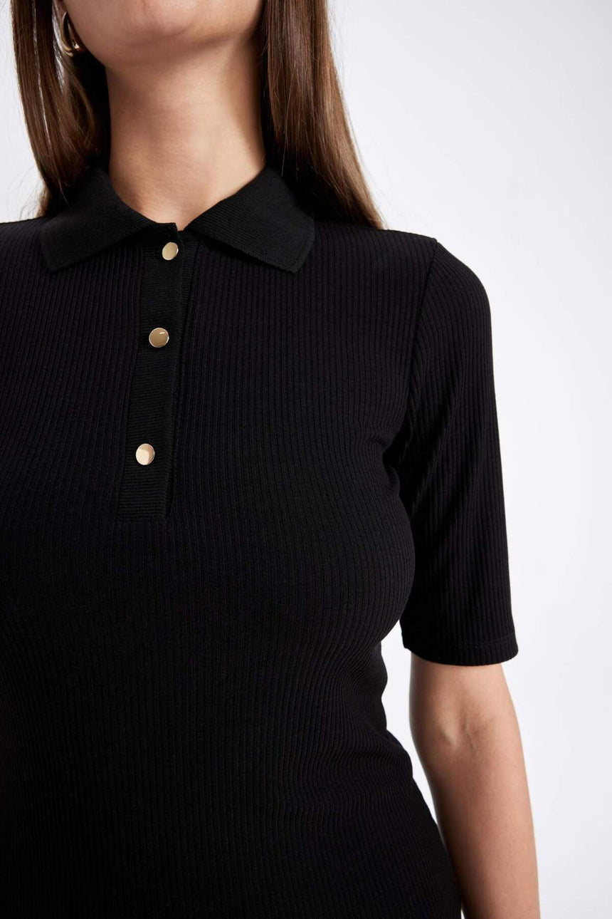 Defacto Kadın Short Sleeve Knitted Dress C2882Ax - Siyah