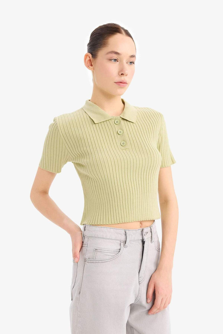 DeFacto N9752AZ Kadın Polo Yaka T-Shirt - Yeşil