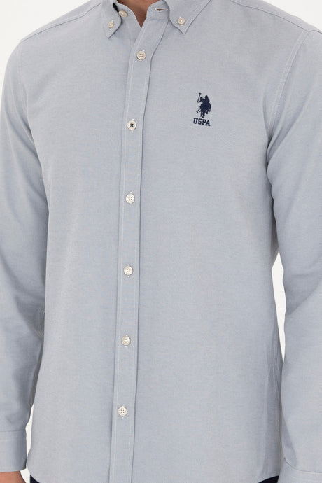 US POLO ASSN ERKEK DOKUMA GÖMLEK 1886621 - Gri/ Bej /Krem