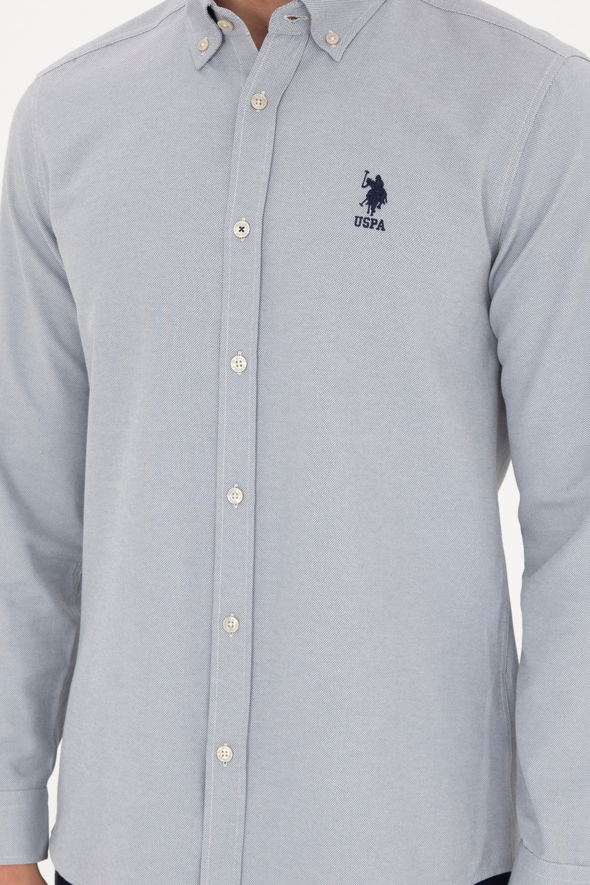 US POLO ASSN ERKEK DOKUMA GÖMLEK 1886621 - Gri/ Bej /Krem