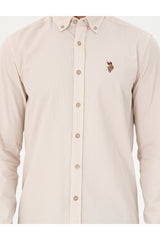 US POLO ASSN ERKEK DOKUMA GÖMLEK 1964729 - Gri/ Bej /Krem
