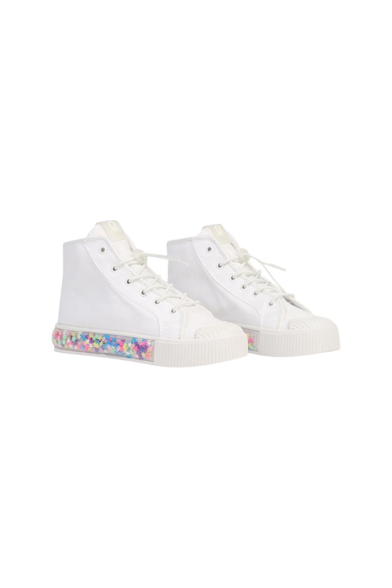 Sporline Benetton beyaz renkli, renkli yıldız detaylı tabana sahip çocuk tekstil sneaker ayakkabı