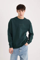 Defacto Erkek Sweat Shirt X8282Az - Koyu Yeşil