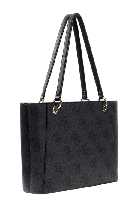 Sporline Guess Noelle II siyah monogram desenli kadın omuz çantası, şık ve günlük kullanıma uygun tasarım.