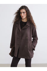 LC Waikiki Kadın Oversize Kruvaze Yaka Trençkot S6KI79B8 - Koyu Kahverengi