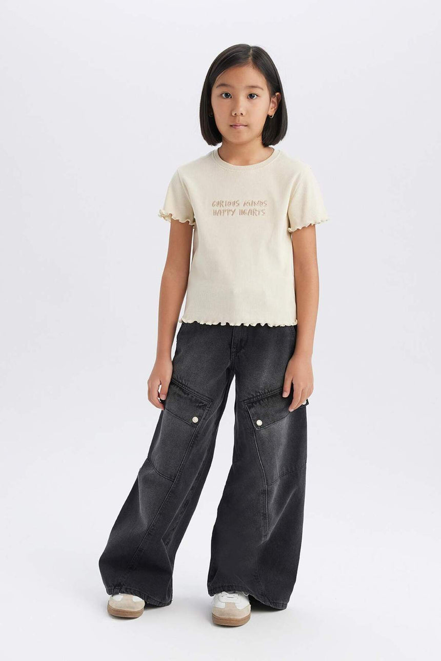 DeFacto Çocuk Slim Fit Kısa Kollu T-Shirt B6689A8 - Açık Gri Bej