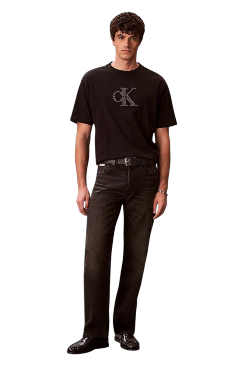 Sporline Calvin Klein siyah regular kesim erkek tişört, göğüs kısmında CK logolu