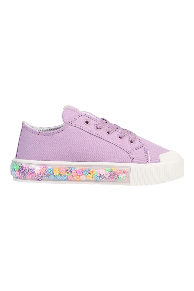 Sporline Benetton lila renkli, çiçek detaylı şeffaf tabanlı çocuk sneaker ayakkabı