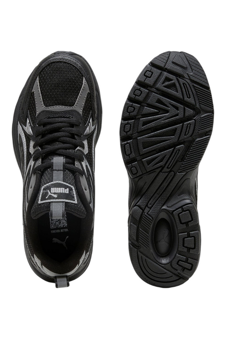 Sporline Puma Milenio Tech Wmns DayINight siyah ve gri kadın sneaker ayakkabı üst ve taban görünümü