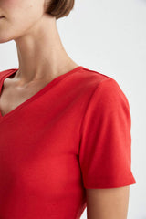 Defacto Kadın Short Sleeve T-Shirt I1080AZ - Kırmızı