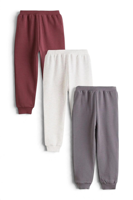 Sporline LC Waikiki bordo, beyaz ve gri renkli, pamuk karışımlı, lastik paçalı çocuk jogger pantolon seti
