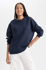Defacto Kadın Sweat Shirt Y1346Az - Koyu Lacivert
