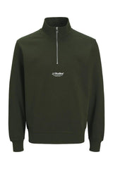 JACK&JONES JJESOHO SWEAT QUARTER ZIP HN NOOS 12278793 - Koyu Yeşil