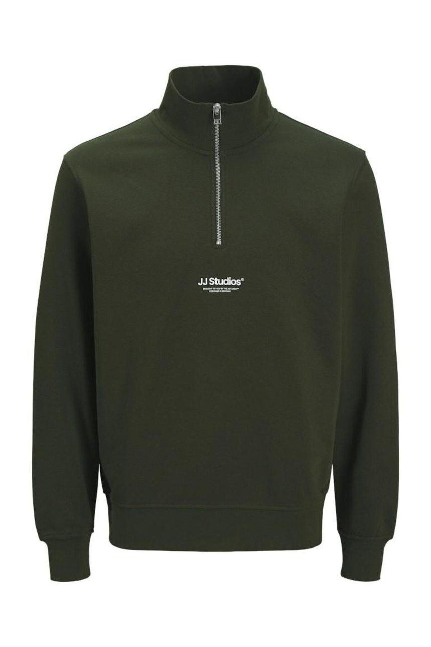 JACK&JONES JJESOHO SWEAT QUARTER ZIP HN NOOS 12278793 - Koyu Yeşil