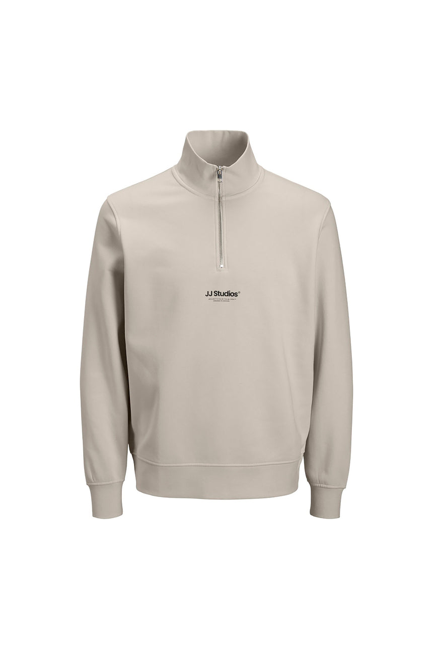JACK&JONES JJESOHO SWEAT QUARTER ZIP HN NOOS 12278793 - Bej/ Açık Gri