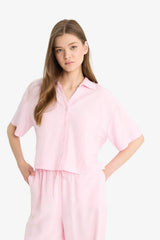 Defacto Kadın Short Sleeve Shirt C3807Ax - Açık Pembe