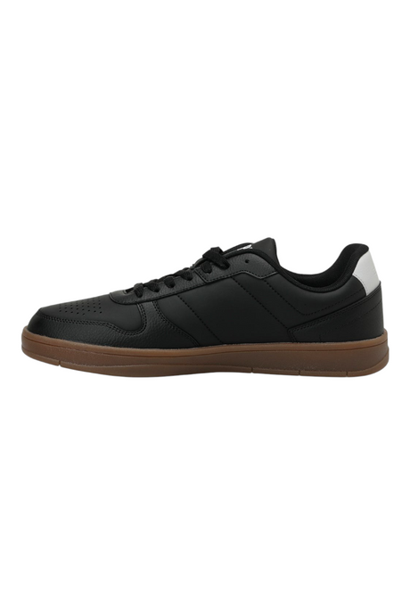 Sporline U.S. Polo Assn. siyah erkek sneaker, PVC ve PU malzemeden üretilmiş, taba rengi tabanlı günlük spor ayakkabı.