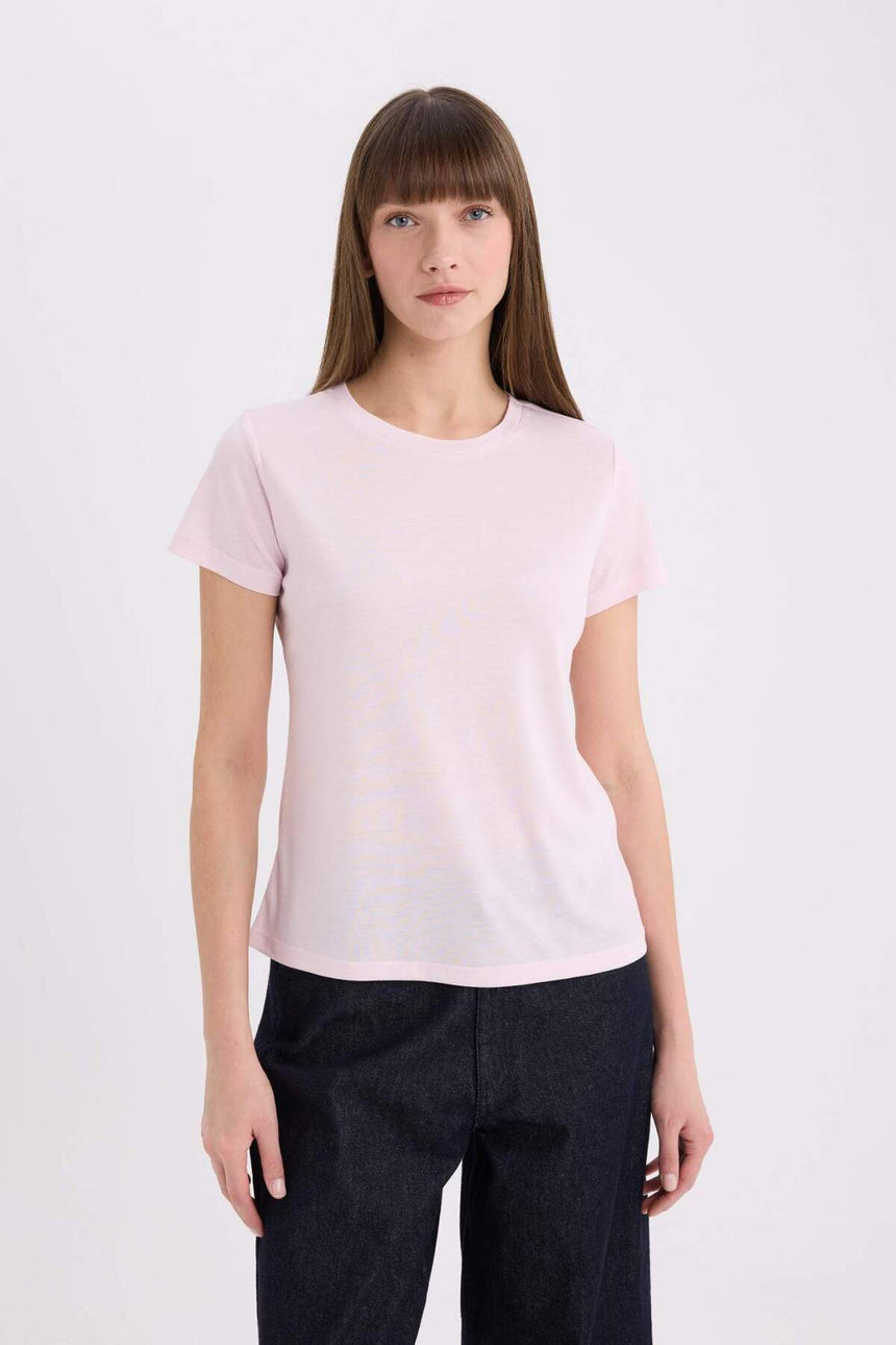 Defacto Kadın Short Sleeve T-Shirt W7299Az - Açık Pembe