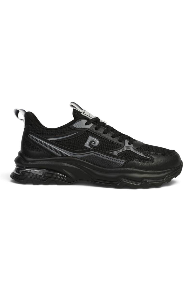 Sporline Pierre Cardin siyah suni deri erkek sneaker, yan profil görünümü ve modern tasarım detayları