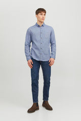 JACK&JONES JJECLASSIC MELANGE SHIRT LS NOOS 12235974 - Mavi