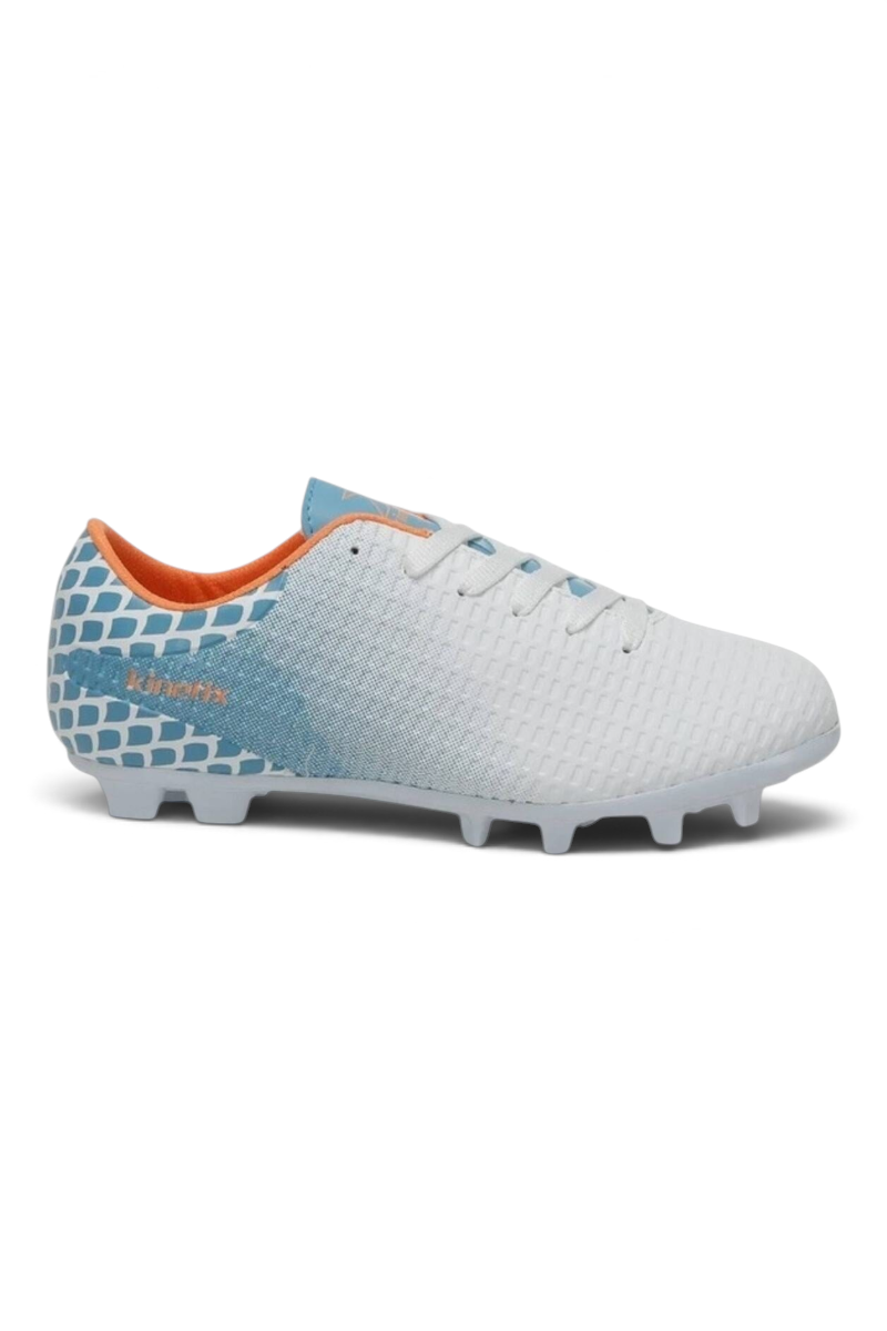 Sporline Kinetix Sergi AG unisex krampon, beyaz ve turkuaz neon renkli, desenli futbol ayakkabısı