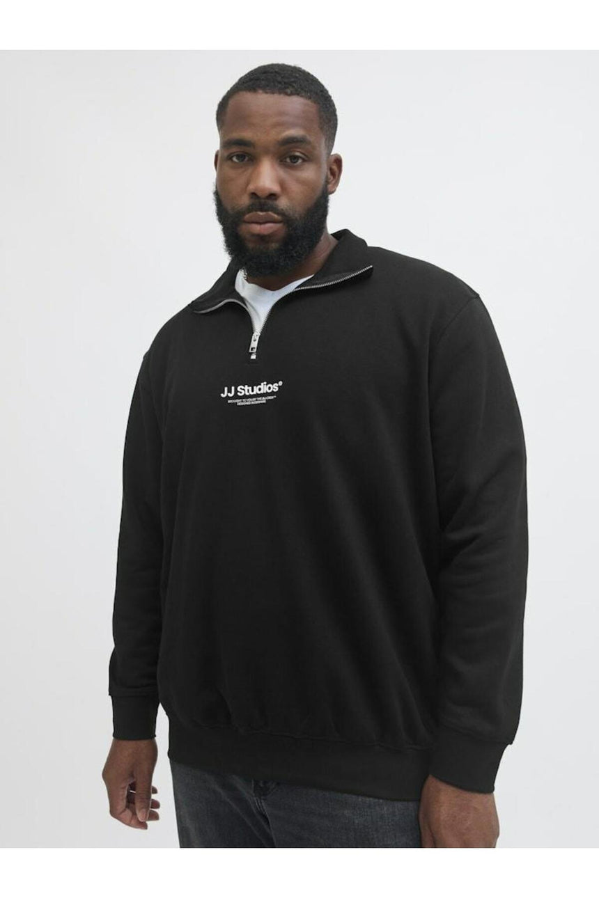 JACK&JONES PLUS JJESOHO SWEAT QUARTER ZIP HN NOOS PLS 12279519 - Siyah