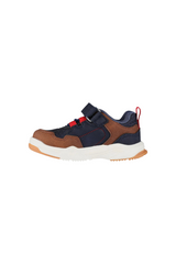 Sporline Vicco lacivert ve kahverengi tekstil çocuk sneaker, cırt cırtlı tasarım ve beyaz tabanlı spor ayakkabı
