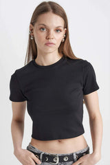 Defacto Kadın Short Sleeve T-Shirt T9631Az - Siyah