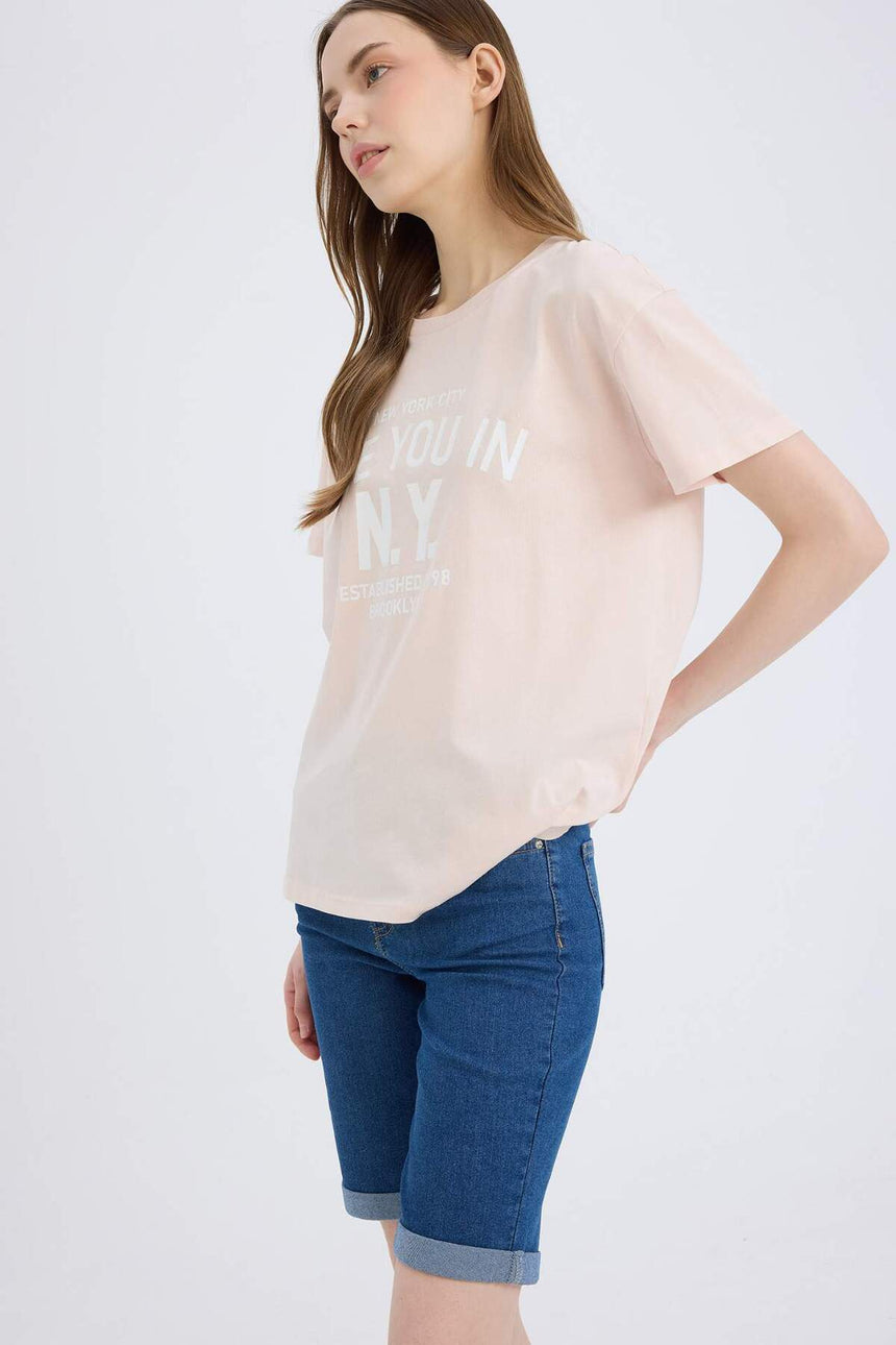 Defacto Kadın Short Sleeve T-Shirt E0720Ax - Açık Pembe