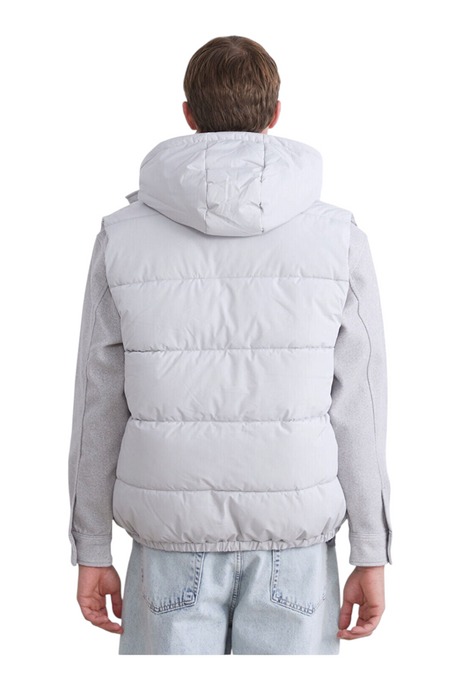Sporline LC Waikiki erkek açık gri kapüşonlu şişme yelek, regular kesim, polyester kumaş, arka görünüm