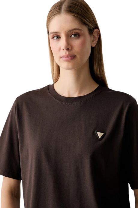 Sporline Guess Colette kahverengi %100 pamuklu bisiklet yaka boxy kesim kadın tişört