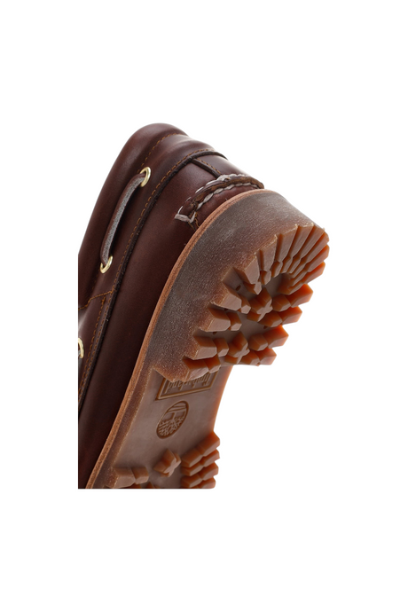 Sporline Timberland Authentic koyu kırmızı deri erkek tekne ayakkabısı tırtıklı kauçuk taban detayı