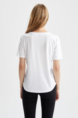 Defacto Kadın Short Sleeve T-Shirt W9578AZ - Beyaz