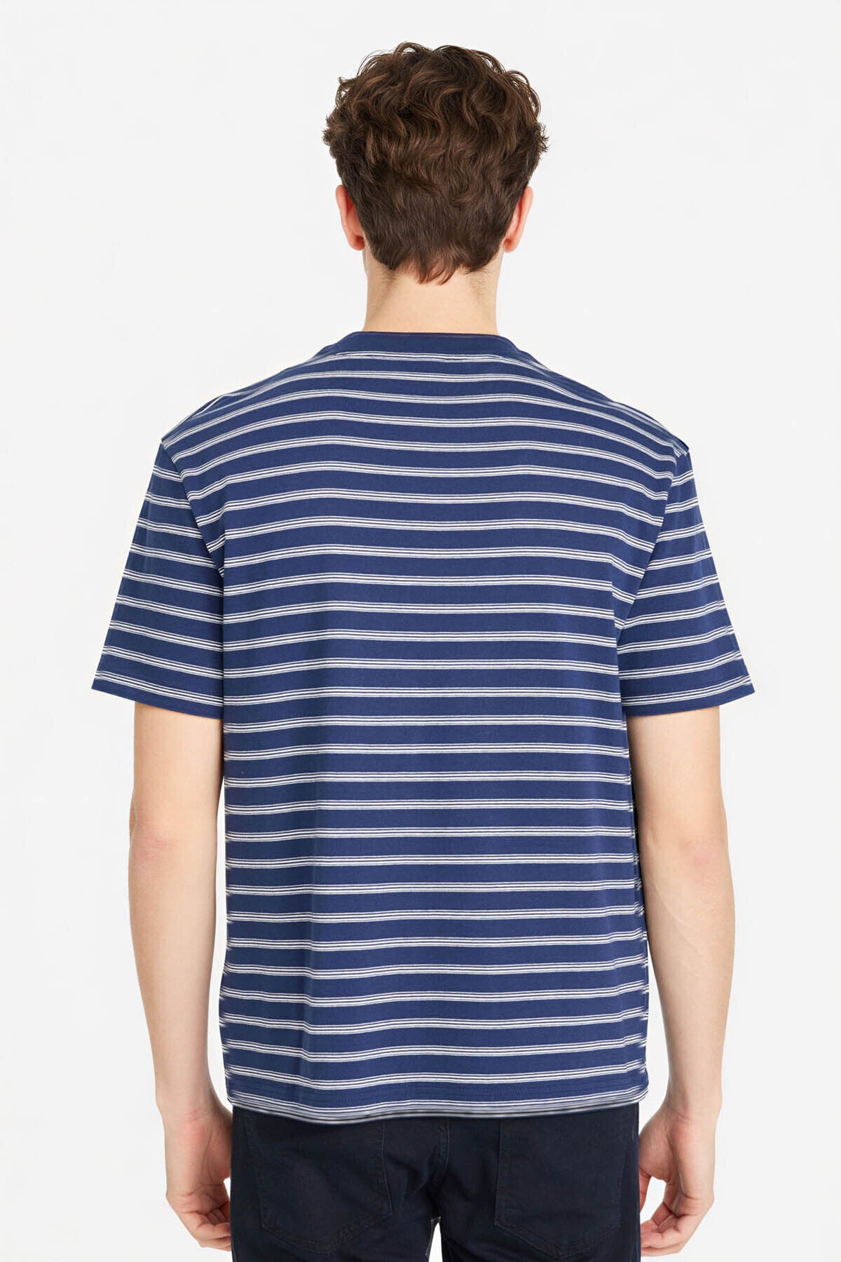 DeFacto Erkek Çizgili T-Shirt F9674AX - Koyu Lacivert