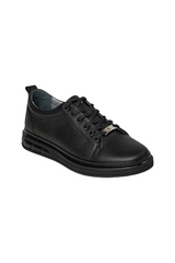 Sporline Pierre Cardin siyah deri erkek sneaker ayakkabı, bağcıklı tasarım ve modern taban yapısı.