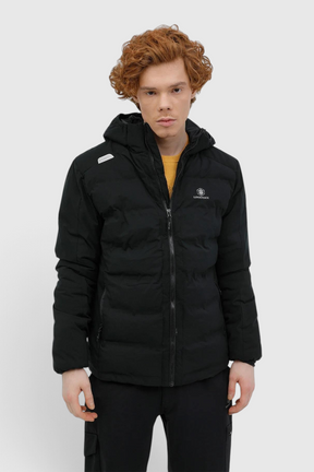 Sporline Lumberjack ML Acelin siyah erkek şişme mont, kapüşonlu ve fermuarlı regular kesim polyester tasarım