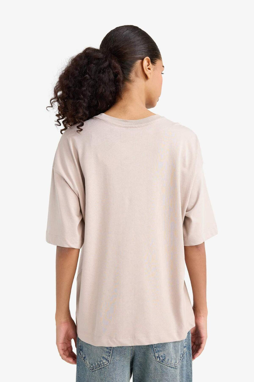 DeFacto C0099AX Kadın T-Shirt - Kahverengi Kum Beji