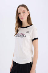 Defacto Kadın Short Sleeve T-Shirt E4378Ax - Kırık Beyaz