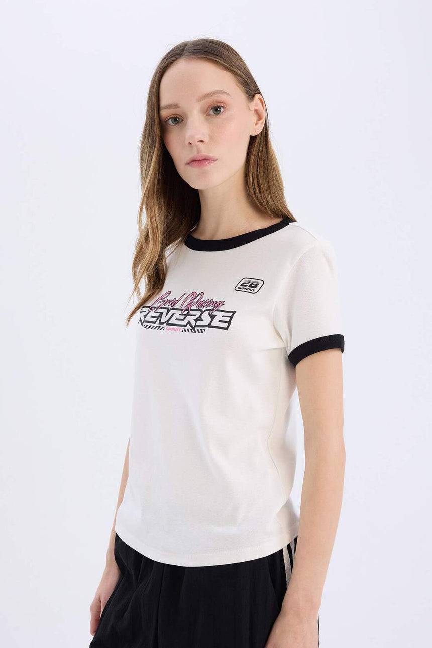 Defacto Kadın Short Sleeve T-Shirt E4378Ax - Kırık Beyaz