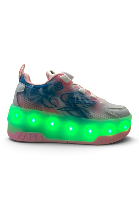 Sporline PEPİNO çocuk sneaker, beyaz, pembe ve turkuaz renkli, ışıklı tabanlı, tekstil malzemeli spor ayakkabı