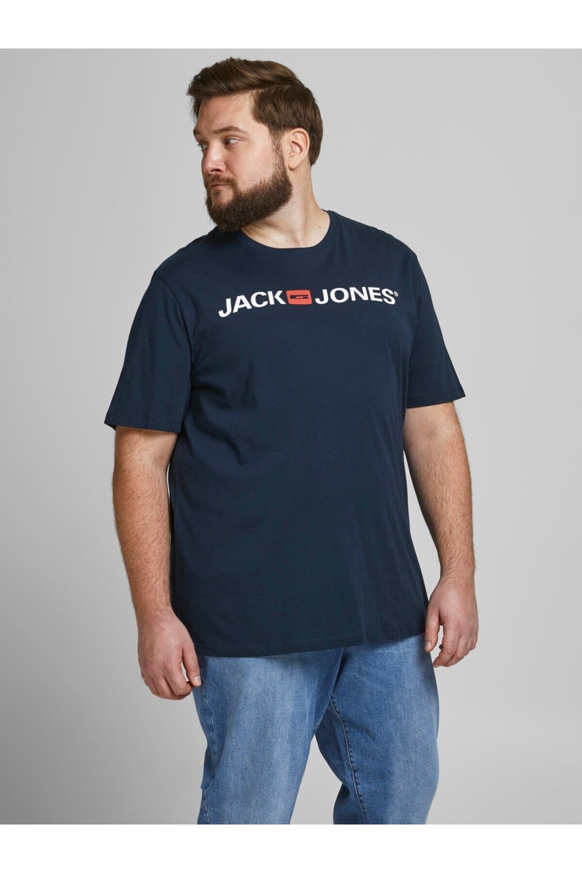 Jack & Jones Corp Logo Erkek Büyük Beden T-Shirt 12184987 - Koyu Lacivert