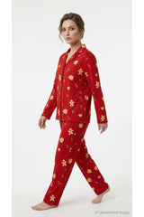 LC Waikiki Kadın Yılbaşı Desenli Pijama Takımı W6K038D8 - Kırmızı
