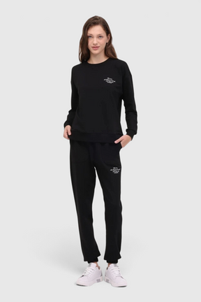 Sporline Lumberjack siyah pamuklu kadın sweatshirt ve eşofman altı takımı